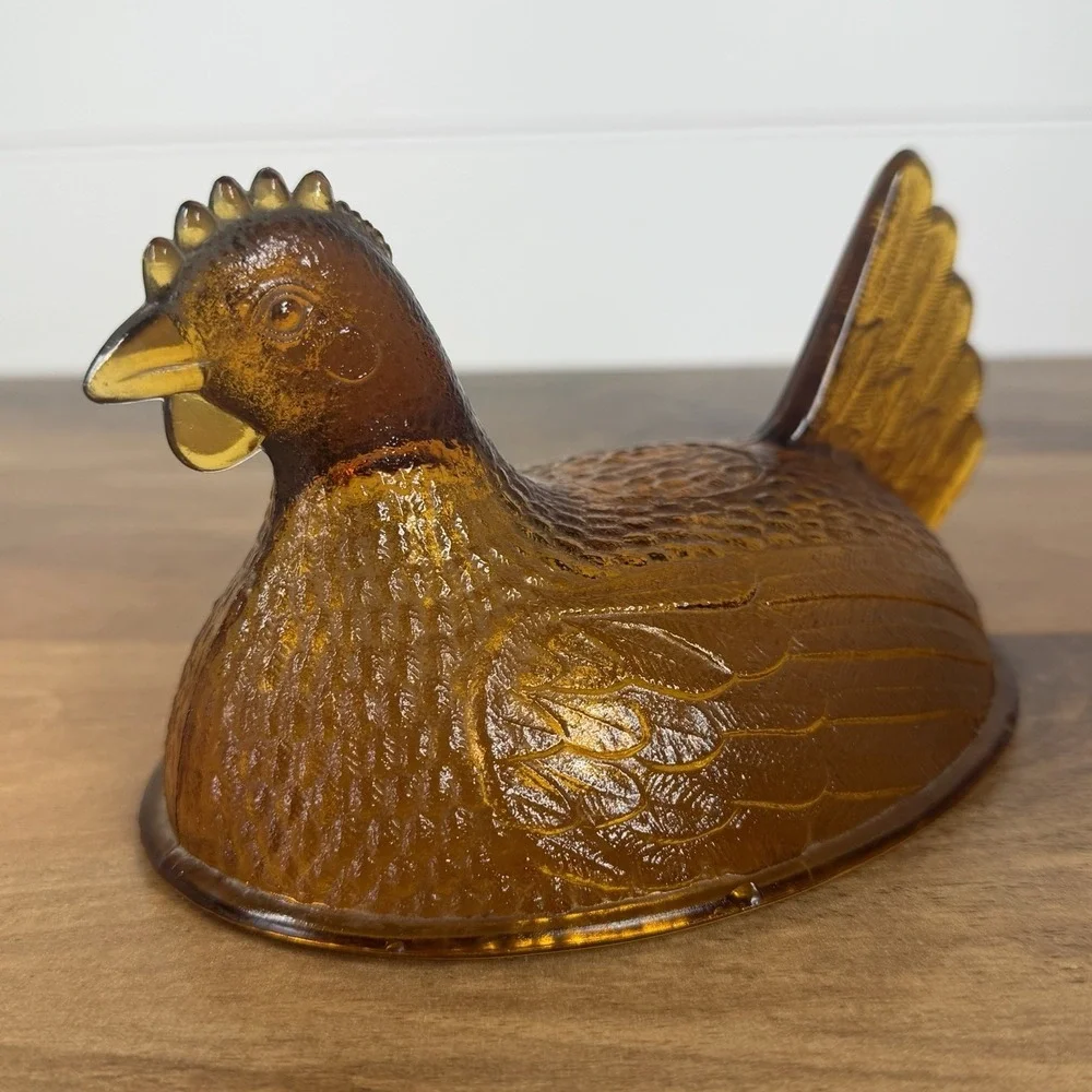 Vintage Indiana Glass Golden Amber Glass Hen on Nest LID TOP ONLY 7